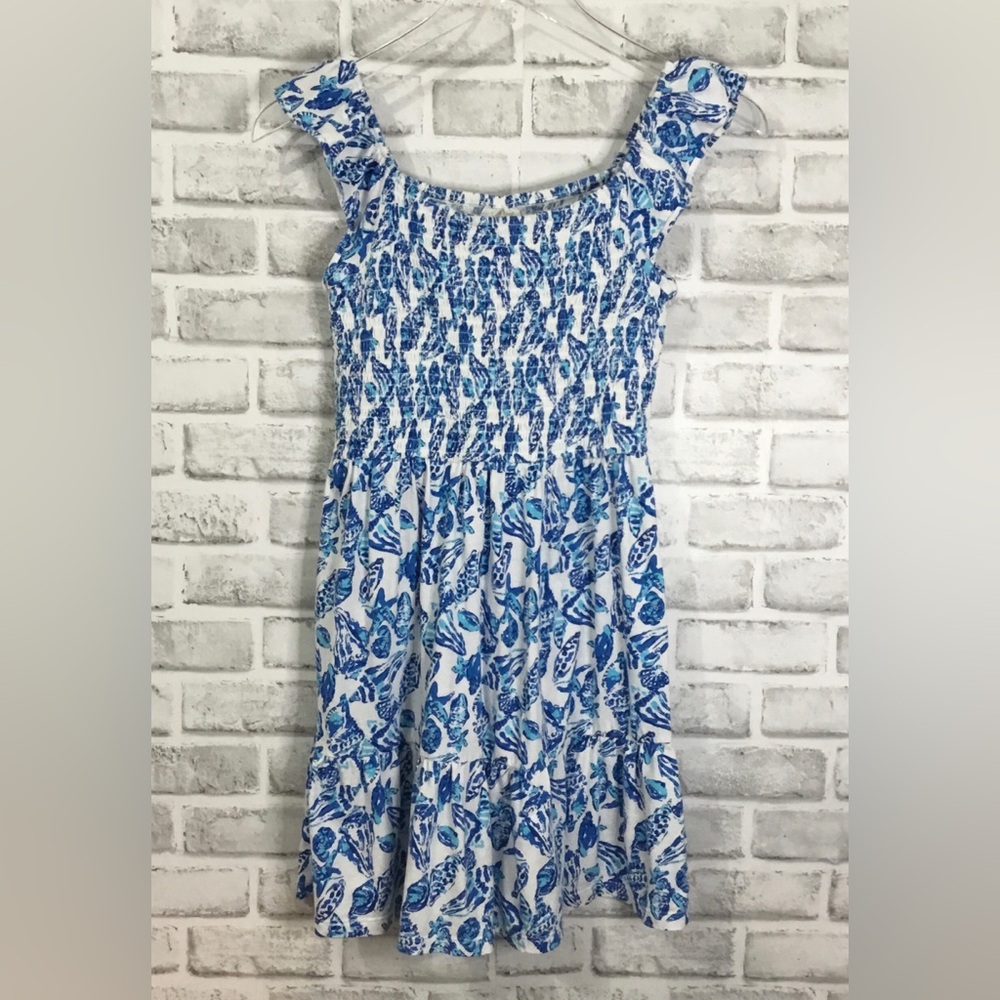 Kids Girl’s Lilly Pulitzer Jilly Seashell Smoked Blue Mini Dress Size XL - K602